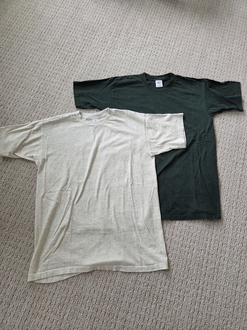 Calvin Klein Short Sleeve Crew Tees in Dark Green and Light Cream